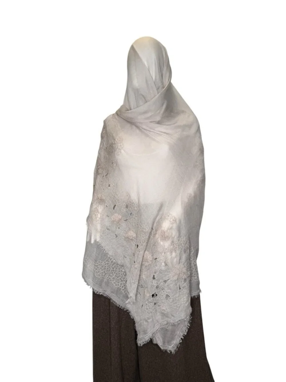 Valentino Garavani XL dusty pink rose Floral 3D Cashmere Fringe Scarf